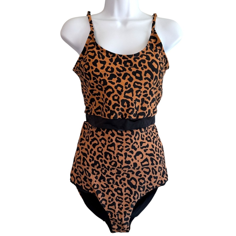 Coral Reef Swim Leopard Print Lounger Top High Waisted Bottom Swimsuit Sz S 4-6 - Picture 1 of 11
